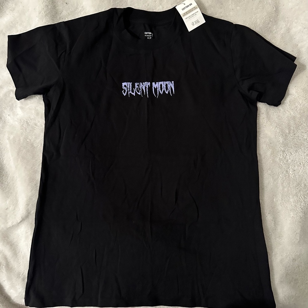 COTTON ON Black Silent Moon T Shirt